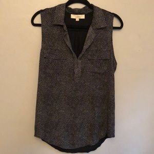 LOFT Collared Black & White Sleeveless Blouse